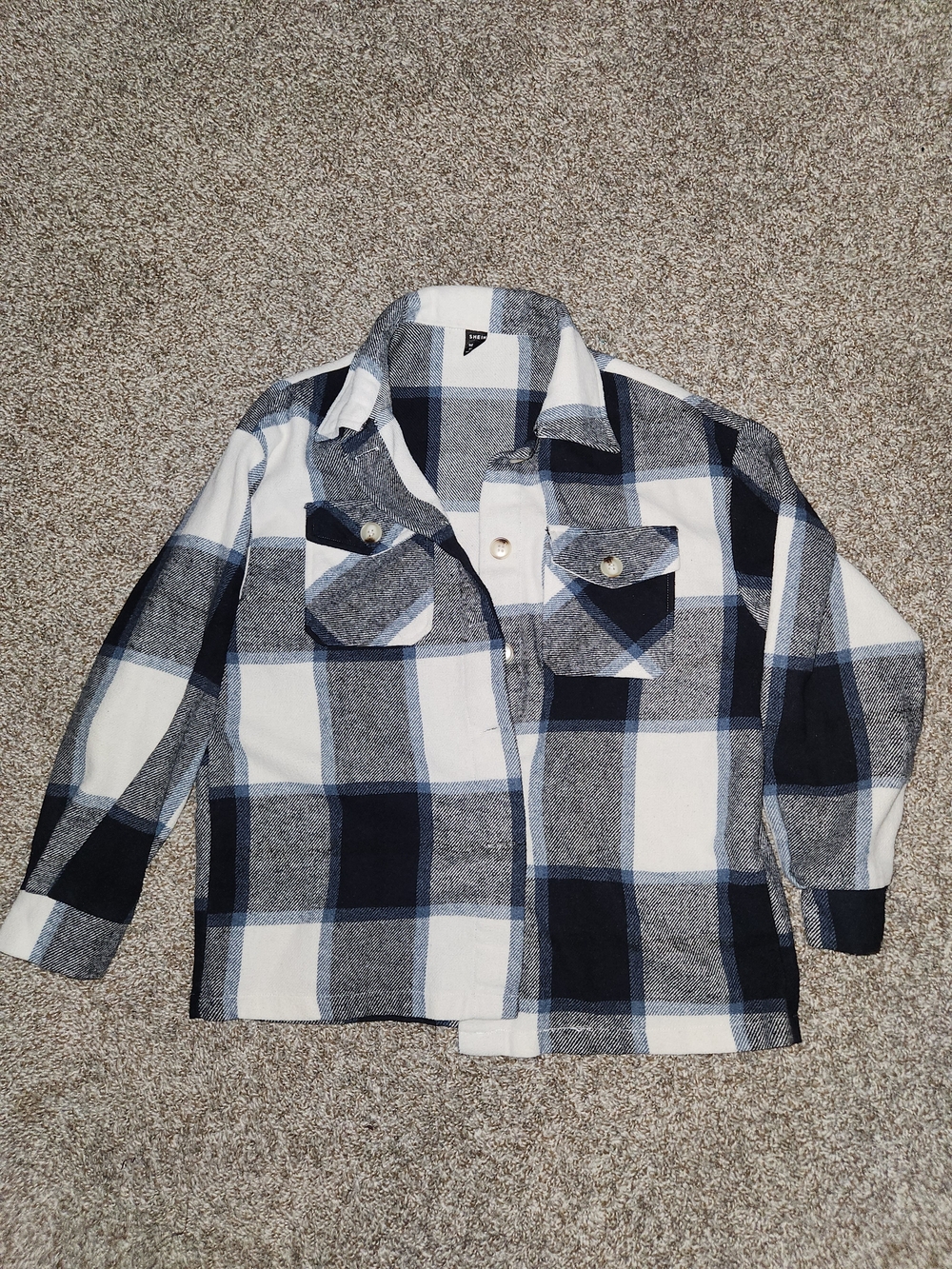 SHEIN Blue and White Plaid Button-Front Shacket